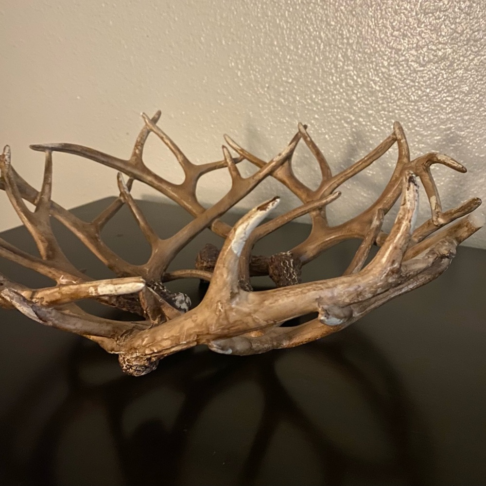 Rustic Antler Decorative Bowl Set Faux Antler Centerpiece Farmhouse Cabin Decor - Picture 7 of 8